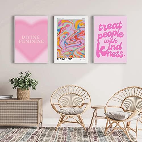 Розови Модерен Стенен Артистични Щампи Комплект от 3 Плакати, с наклон на Лечебната Аурата, Щампи в стил Спретнати стаи, Вдъхновяващи