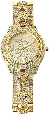 Златни Часовници Halukakah с диаманти Iced Out, Мъжки от истинско злато 18 Карата / платина, Покрити с бяло Злато, Кубинската