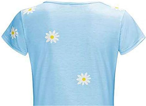 Andongnywell / Дамски Ежедневни Блузи с принтом, Ризи с къс ръкав и V-образно деколте, Свободна Блуза, Базова Тениска, Блуза