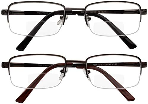Очила за четене Yogo Vision, Комплект от 2 Бифокальных Метални точки в Половината на Рамки за четене, Качествени Ридеры с Пружинным
