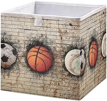 Emelivor Кошница за съхранение на баскетболни отбори футболни кубчета, Сгъваеми кутии за съхранение, Водоустойчив кош за играчки,