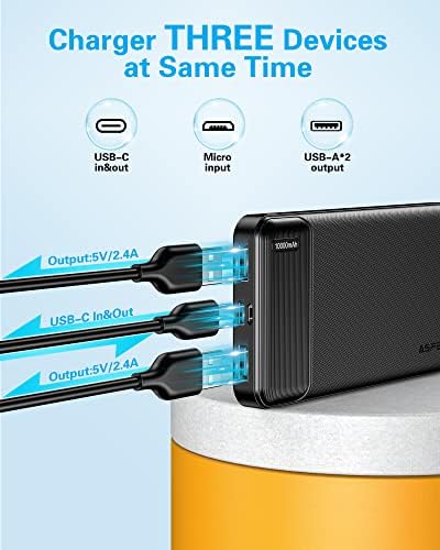 Преносимо зарядно AsperX с изход USB C капацитет 10000 ма и блок захранване за бързо зареждане капацитет от 22,5 W (черен)
