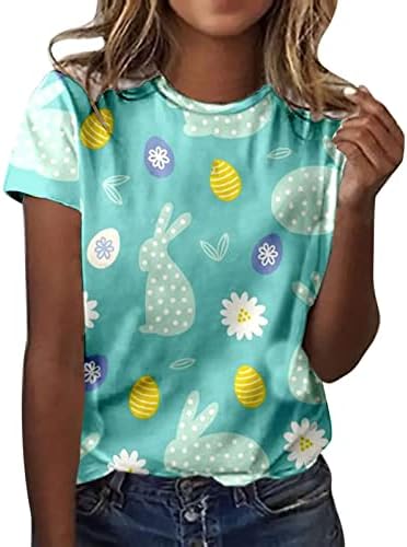 Великденски Ризи за Жени, Основна Тениска с Кръгло Деколте и Къс Ръкав, 3D Печат, Блуза, за да Християнски Празник, Сладък Заек, Графични