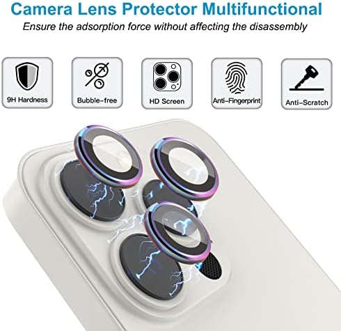 [Сребрист] Метално Пълно покритие + Защитно фолио за обектива на камерата от закалено стъкло във формата на кръг за iPhone 14 Pro / 14 Pro