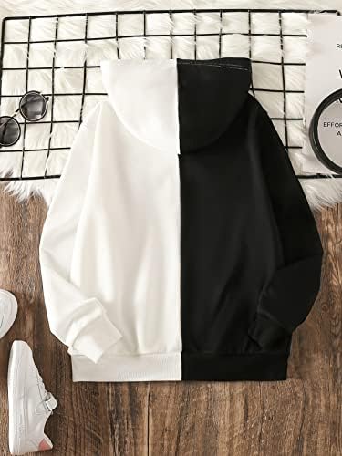 Модни блузи и жилетки за момичета, двуцветен hoody с качулка на цип с участието на букви за момичета (Цвят: черно-бял, размер: 10Y)