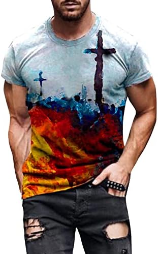 XXBR Ежедневни Ризи за Мъже с равен брой гласове-Боя, Тениски с Кръгло Деколте и Къс Ръкав, Реколта Маслени картини, Тениски с Принтом