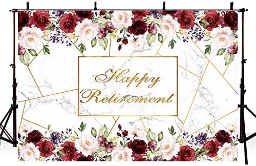 AIBIIN 7x5ft Щастлив Фон за пенсиониране Бял Мрамор Розово Злато Розово-Червени Цветя на Фон За Снимки-Възрастните Жени Дама Украса За парти