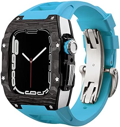 KAPPDE Луксозен калъф от въглеродни влакна, набор ленти за Apple Watch 7 6 5 4 se, каишка от каучук, комплект промяна на ръба