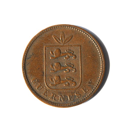 Монета Гърнси 4 Близнак 1864 г., англо-Нормандските острови, Много Добри детайли
