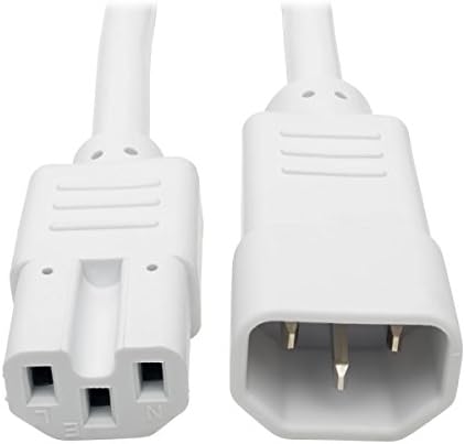 Удължителен кабел за захранване на компютъра Трип Lite 2ft за тежки условия на работа 15A, 14 AWG, C14 -C15, бял 2' (P018-002-AWH)