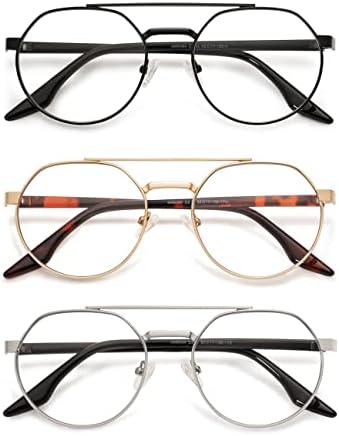 AMOMOMA Ретро Кръгли Метални Очила за Четене с Блокиране на Синя Светлина за Жените и Мъжете, Реколта Компютърни Очила с Двоен