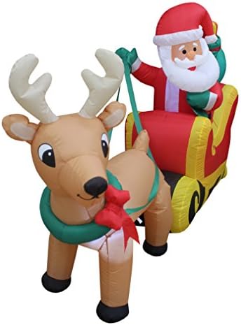 Коледен Надуваем Дядо Коледа с дължина 6 метра в Шейна с Елени и Подарочным Украшение на Двора