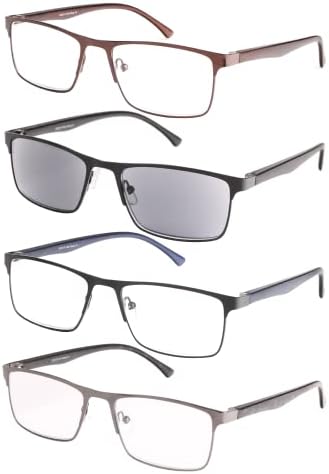 EYESPEX 4 Опаковки Очила за четене за мъже, Компютърни Очила, Блокиране на Синя Светлина, Полнокадровые Очила с защита от uv/Напрежение