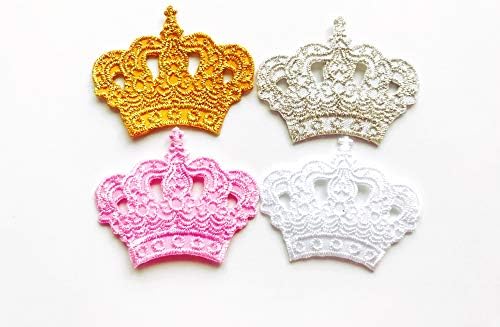 Комплект от 2 Малки Мини на Короните на Принцеса Бял, Розов цвят, с приятен Дизайн, Пришит на Желязо, Бродирана Апликация, Икона,