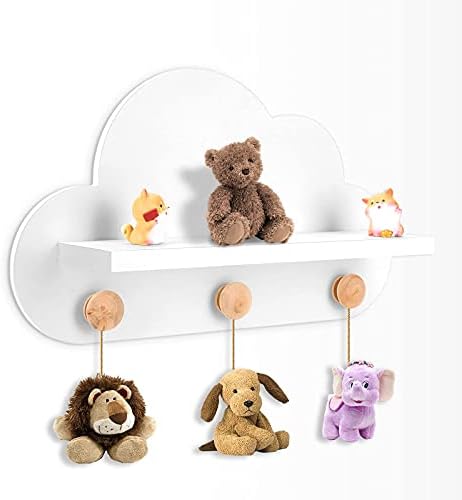 Полк с плаващ облак за детска стая или Облачна декор с дървени дръжки - Здрав, Стилен и лесен за инсталиране, за детска стая и спалня, Облачен