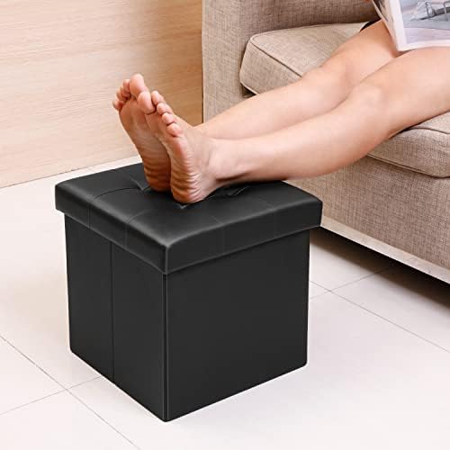 Табуретка за съхранение B FSOBEIIALEO, малък куб, столчето за крака, сандък за детски играчки, изкуствена кожа, черен, 12,6 X12.6X12.6