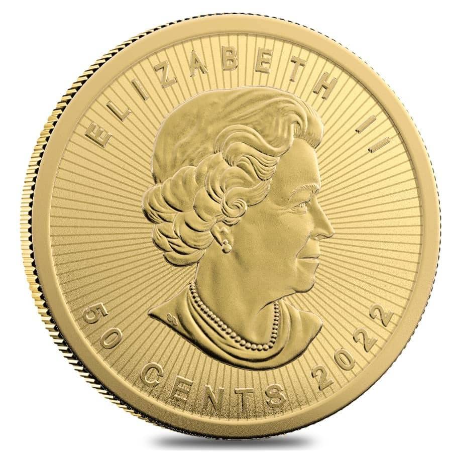 2022 - Действаща канадската златна монета на Кралския канадски монетен двор номинална стойност от 50 цента. 1 Грам кленов