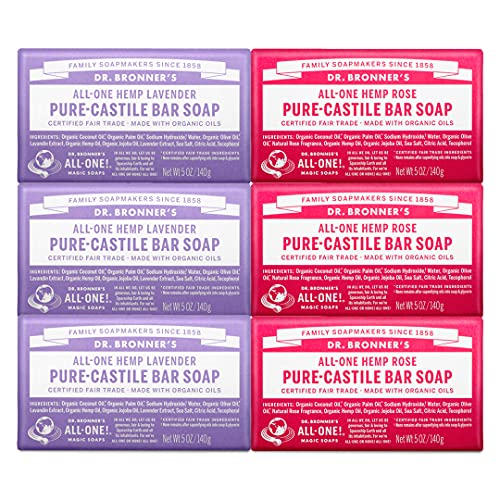 Сапун Dr. Bronner's -Pure-Castile Bar (Розово, 5 грама) - Произведено на базата на органични масла За лице, тяло и коса, Лек