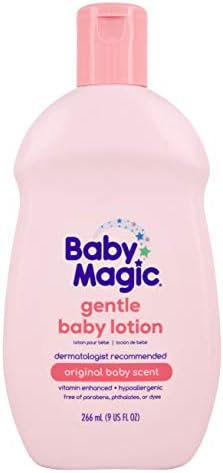 Нежен детски лосион Baby Magic, 9 грама, с витамин е и алое вера, без парабени, фталатов, сулфати и оцветители, масло от камелия и