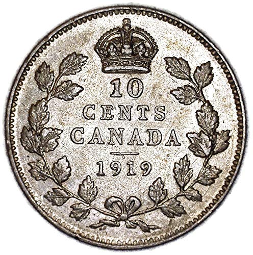 1919 КАЛИФОРНИЯ Джордж V Канадски КМ 22 Сребро 10 цента е Много коварен