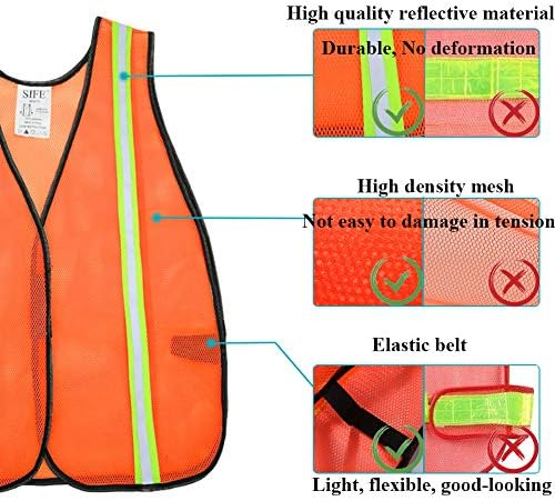 Отразяваща жилетка за безопасност SIFE повишена видимост, изработени от дишаща неоново-оранжев вкара тъкан, Универсален Размер,