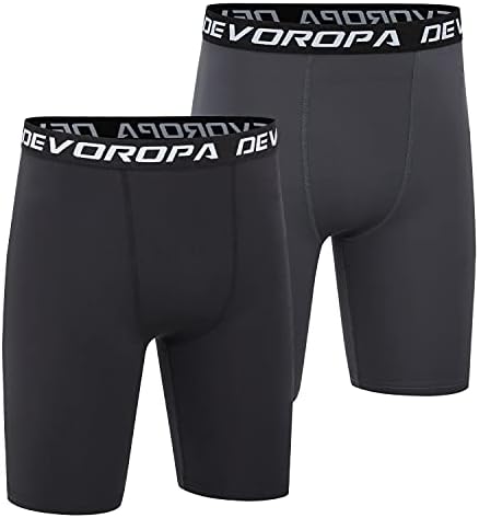 Компресия шорти DEVOROPA Youth за момчета, основни слоеве за спорт, бельо за тренировки, Страничен джоб (опаковка от 2)