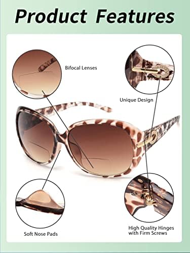 JM Класически Бифокални Очила за Четене, слънчеви Очила за Четене за Жени, Защита от ултравиолетови лъчи, Открит Черно и Костенурки + 3,5