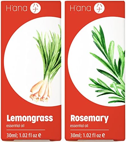 Набор от Етерични масла от лимонена трева за дифузьор и Розмарин за растежа на косата - Чисти Етерични масла за Терапевтични