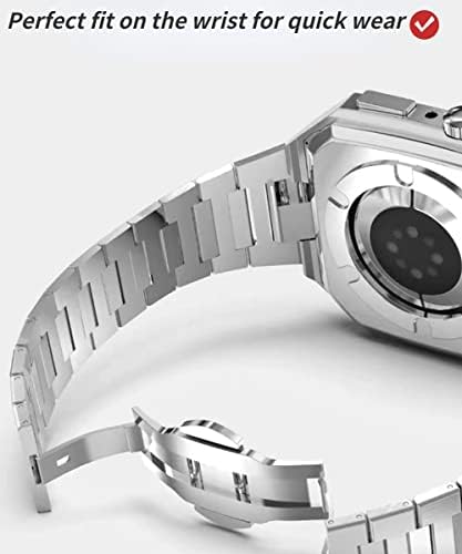 HOUCY Вградена Метална каишка Калъф За Apple watch 8 7 45 мм, Със защита От падане Класически Модерен Каишка От Неръждаема Стомана