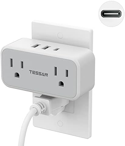 Разклонител двоен контакт с USB Сплитер електрически контакт TESSAN Multi с Две Контакти, ключове, монтаж на стена Зарядно устройство