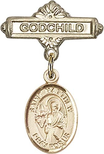 Детски икона Jewels Мания за талисман на Свети Апостол Матей и игла за икона Кръщелник | Детски икона от 14-каратово злато с Талисман