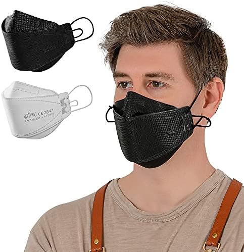 Защитна маска BOTN 23Pack KF94 за възрастни, Регулируема каишка, произведено в Корея, 4-слойный филтър и 3D дизайн (Черна,