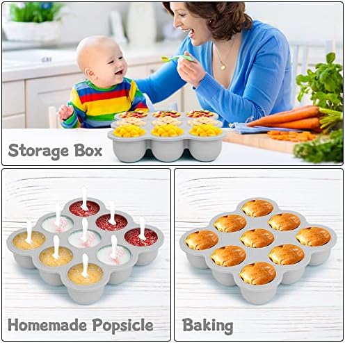 Контейнер за съхранение на детска храна / в 2 опаковки - Силиконов хладилни тава с защелкивающейся капак - Могат да се мият в фурна и съдомиялна