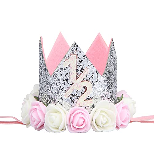 Превръзка на главата Lovefairy Бебе с Розови цветя и Златни пайети във формата на Короната на Рожден Ден за Снимки на партито по