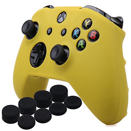Силиконов калъф YoRHa Skin Case за Microsoft Xbox One X и Xbox One S Controller x 1 (жълт) с дръжки Pro за палеца, 8 бр.
