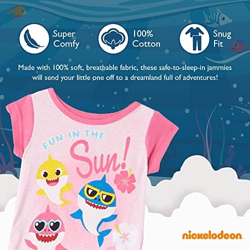 Комплект Памучна пижама на Baby Shark за момичета Paw Патрул, Сини съвети и ти си, от 4 теми, плътно прилепнали към тялото
