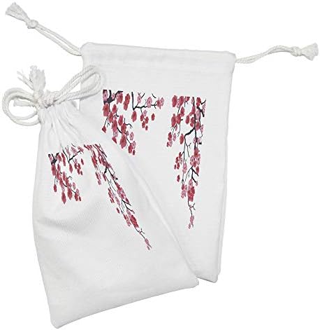 Комплект от 2 Чанти от плат с флорални модел Ambesonne, Традиционен Цветен Принт с изображение на Цъфтящи Клони Сакуры, Малка Чанта на съвсем