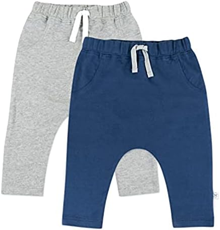 HonestBaby Детски Спортни панталони-зреещи от Органичен памук в 2 опаковки, Тъмно синьо /Сиво, 6-9 месеца