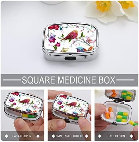 Кутия-Органайзер за таблетки в Контейнер за таблетки с Птици и Цветя, Преносим Калъф За Дневни Таблетки, Държач, Кутия За Съхранение на