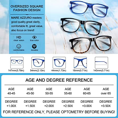 MARE AZZURO Извънгабаритни Квадратни Очила За Четене Мъжки Големи Ридеры 1.0 1.25 1.5 1.75 2.0 2.25 2.5 2.75 3.0 3.5 4.0 5.0 6.0