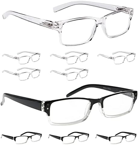 LUR 6 опаковки, прозрачни очила за четене + 4 опаковки черни прозрачни очила за четене (общо 10 двойки ридеров + 0,75)