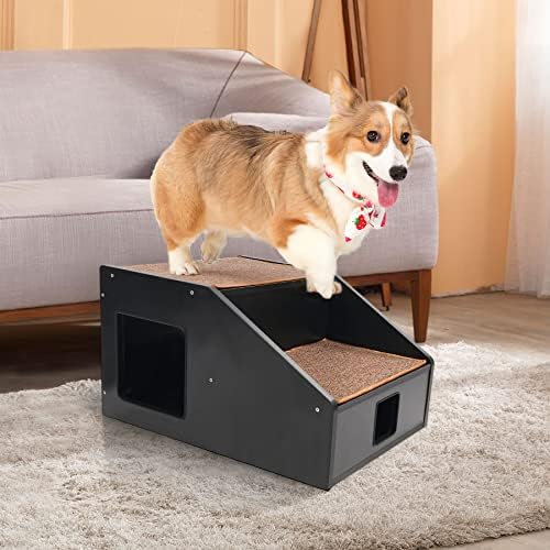 Дървено стълбище Domaker за кучета и котки, Многофункционална стълба за кучета 2/3 степени с Когтеточкой за Високи мека мебел