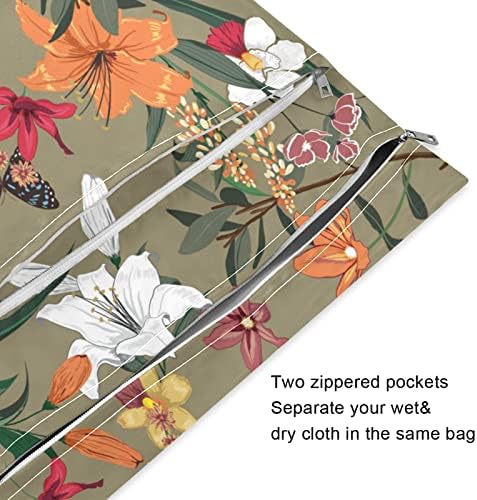 xigua Реколта Водоустойчива чанта с цветя пеперуда за Салфетки, да Пере Многократно Мокри и Сухи чанти с 2 Джоба с Цип за Пътуване,
