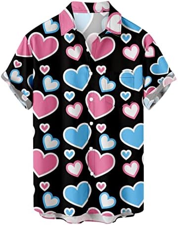 Мъжки Хавайски Ризи на Свети Валентин С Къс ръкав и Джоб Копчета Алоха, Плажна Риза С Принтом, Риза за Боулинг и Копчета