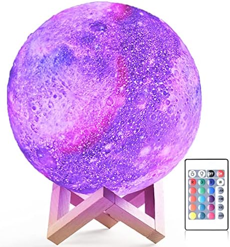 На лунна светлина - 3D Лунен лека нощ за детски спални - 16 Цветни led лунни Балони за външния интериор, нощна светлина със стойка,