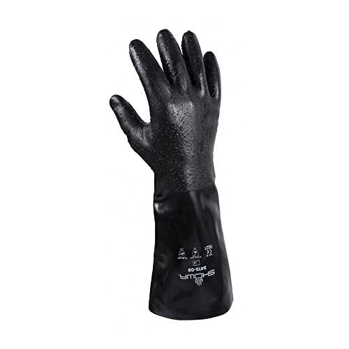 Защитна Ръкавица от Химически устойчиво неопрен с пълно покритие SHOWA 3415 с превземането на Груби частици, Черна, 14 инча, Голяма, 12