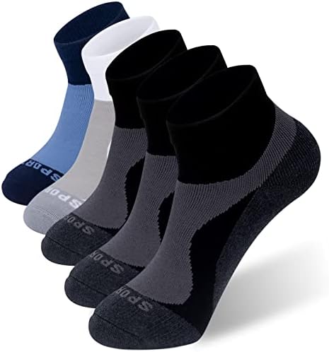 QQH Мъжки Компресия Чорапи за бягане с ниско деколте, Дебели Спортни дишащи памучни Чорапи до Глезена, 5 Двойки (Цветни, XL)