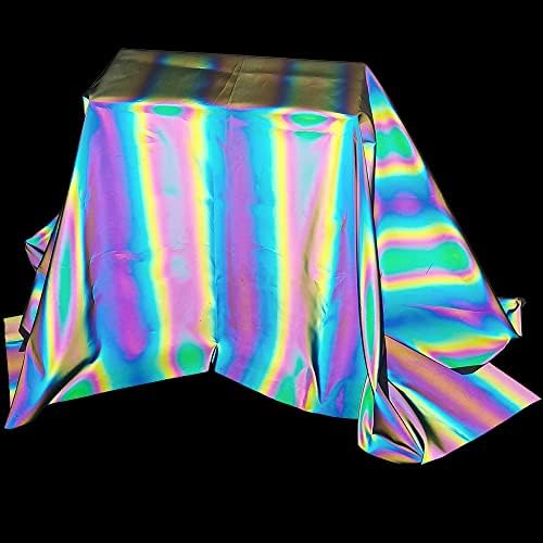 Цветни преливащи се цветове светлоотразителни тъкан от полиестер за дрехи райе Размер: 55 см х 1 ярд