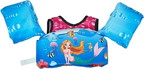 Детска жилетка за плуване за момичета и момчета с тегло 22-60 паунда, Тренировочная яке за деца с водни крила на ръкавите, Детска