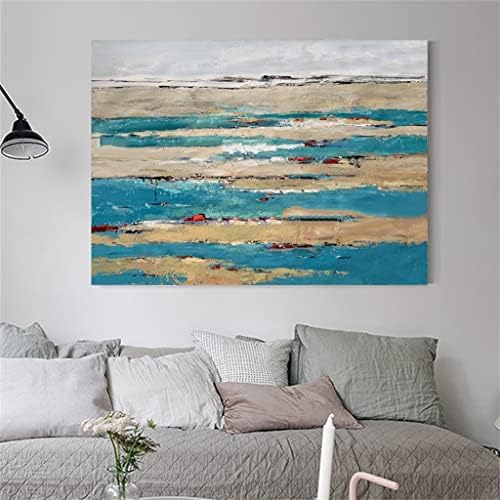 LIRUXUN Ръчно Рисувани Златно Фолио Пейзаж Океана Пейзаж с маслени Бои декорация за стените на Хола Подарък (Цвят: D, Размер: 90x120 см,